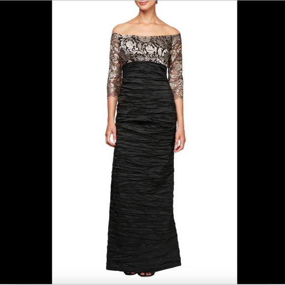 NWT Alex Evenings Off Shoulder Empire Waist‎ Gown - Picture 1 of 8